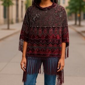 Shawl Velvet Burgundy and Black Scarf